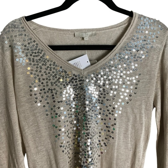 Joan Vass Tan Sequin Long Sleeve Blouse - Picture 4 of 8